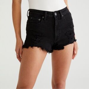 American Eagle High Rise Festival Fray Distressed Black Denim Shorts Sz 18